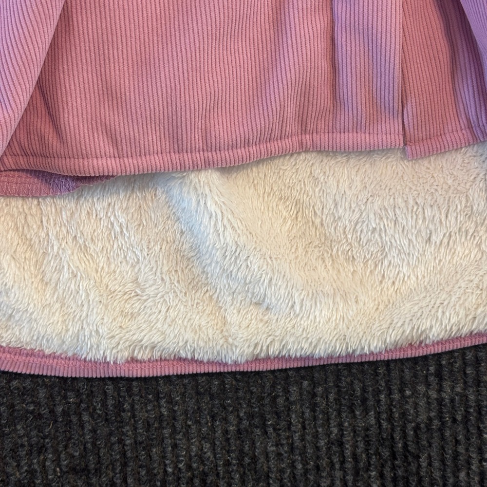 Identity Corduroy Shacket Women XS Pink Faux Fur Lined Hooded Button Front - Picture 3 of 7